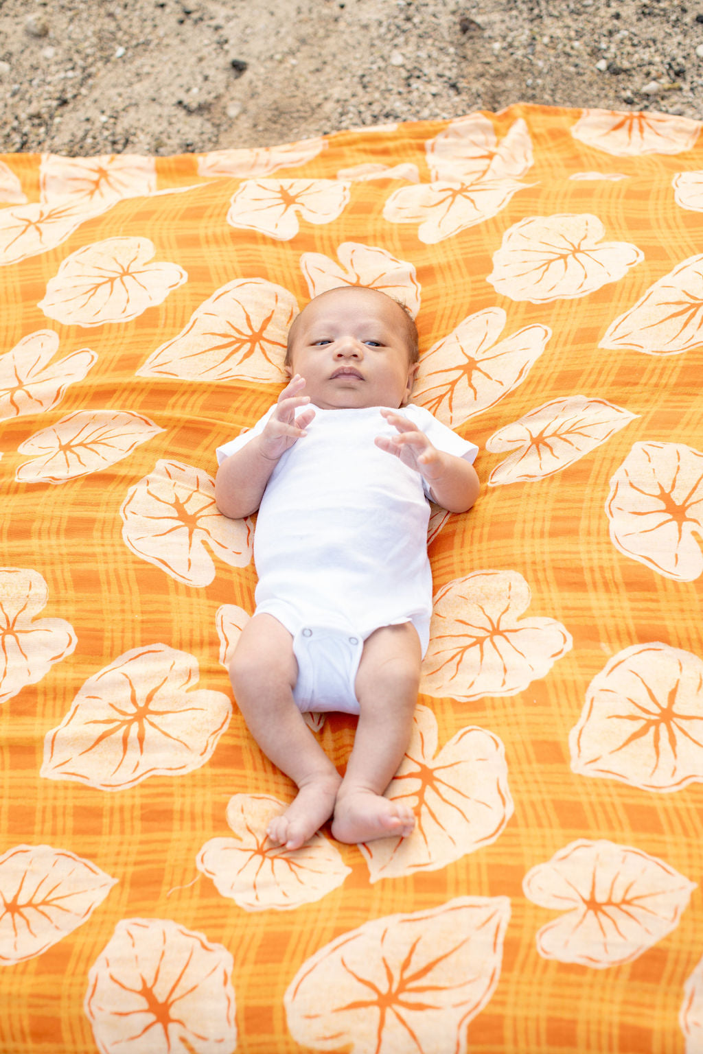 Caramel Orange Palaka Kalo Bamboo Muslin Kapa Moe (Swaddle Blanket)