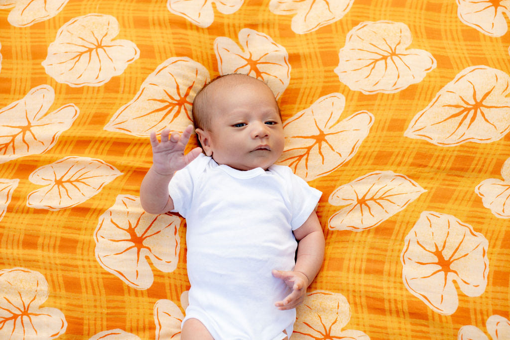 Caramel Orange Palaka Kalo Bamboo Muslin Kapa Moe (Swaddle Blanket)