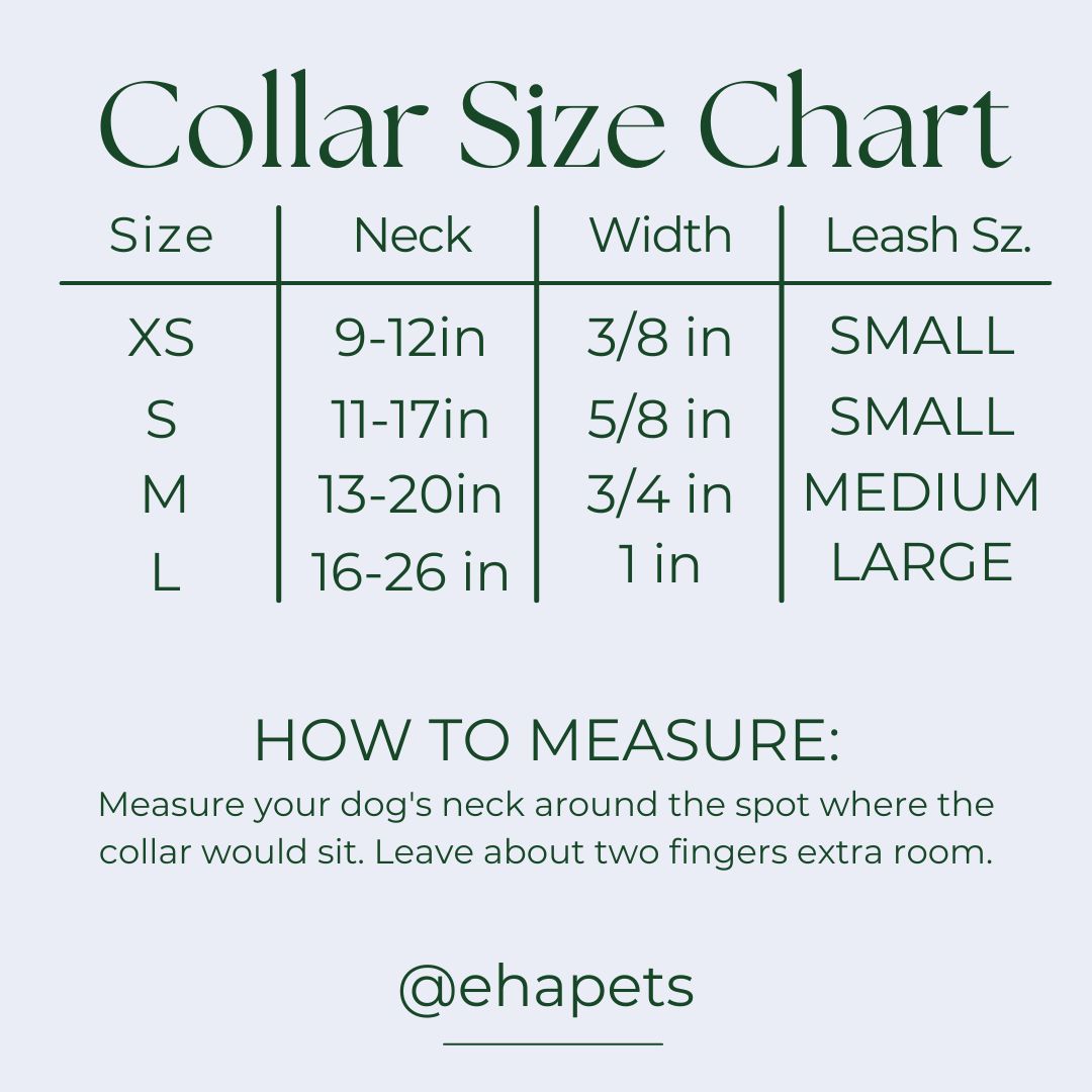 eha pets collar size chart